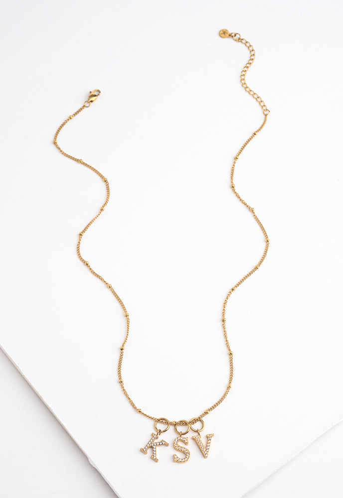 Initial Gold Necklace- Three Charms