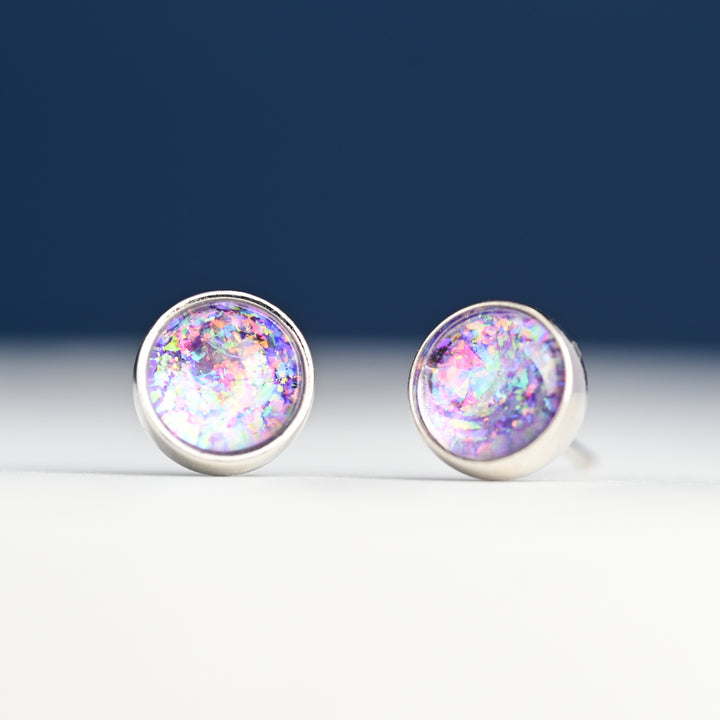 Lora Lavender Silver Stud Earrings