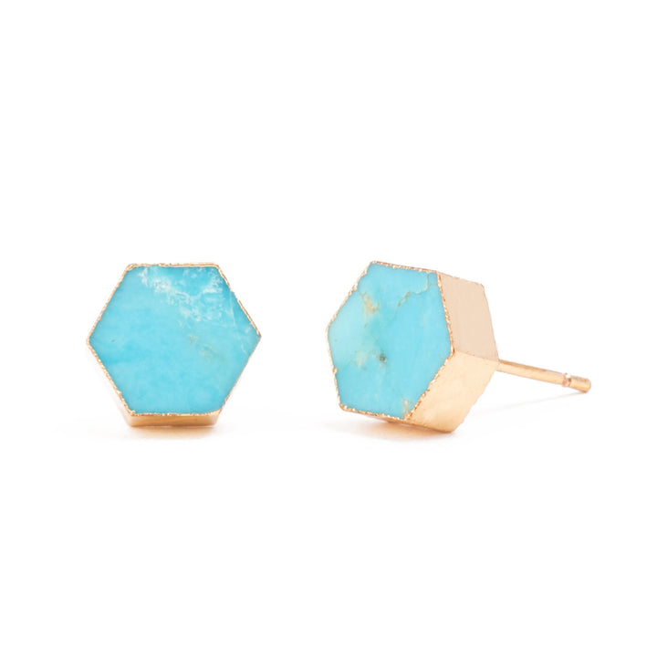 Natalie Turquoise Hexagon Stud Earrings