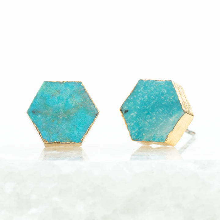 Natalie Turquoise Hexagon Stud Earrings