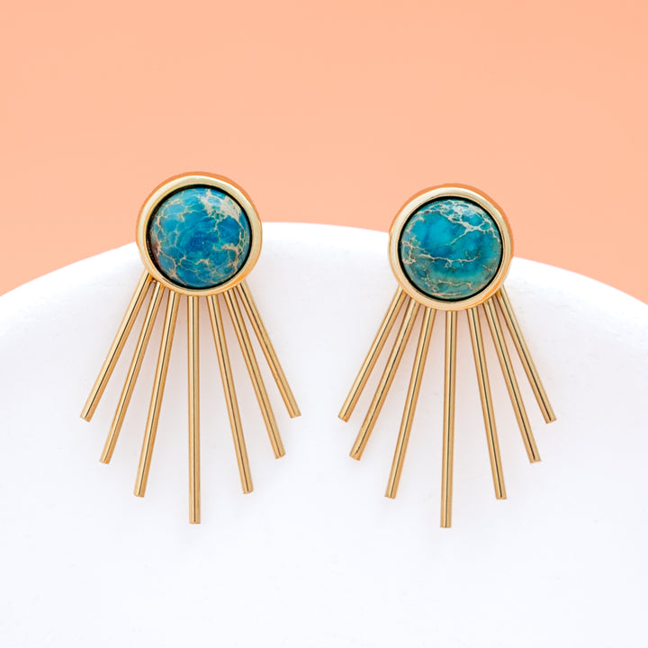 Caroline Emperor Stone Stud & Fringe Earrings