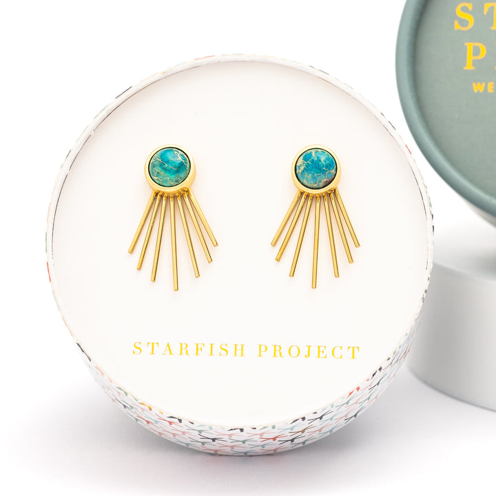 Caroline Emperor Stone Stud & Fringe Earrings