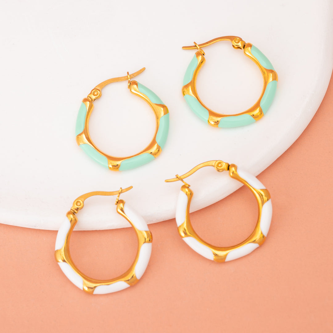 Mint + Ivory  Enamel Hoop Earring Set