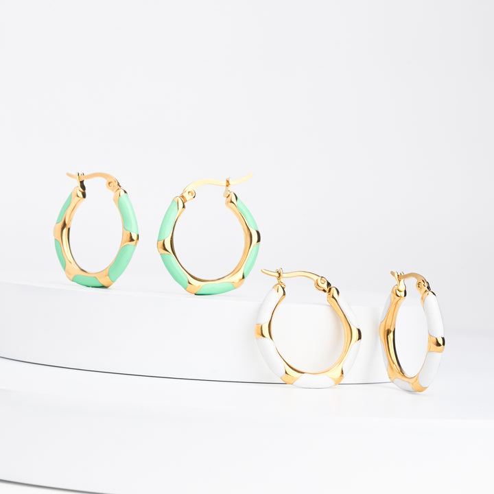 Mint + Ivory  Enamel Hoop Earring Set