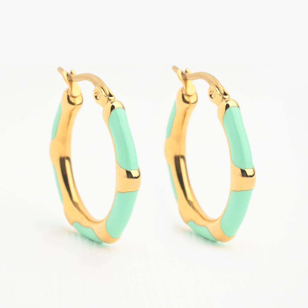 Mint + Ivory  Enamel Hoop Earring Set