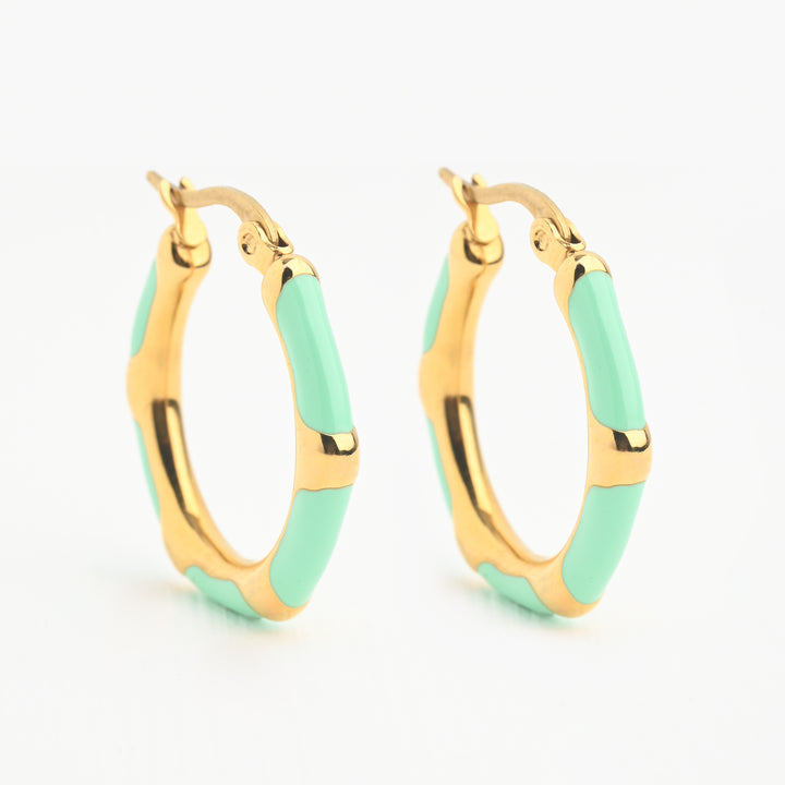 Mint + Ivory  Enamel Hoop Earring Set