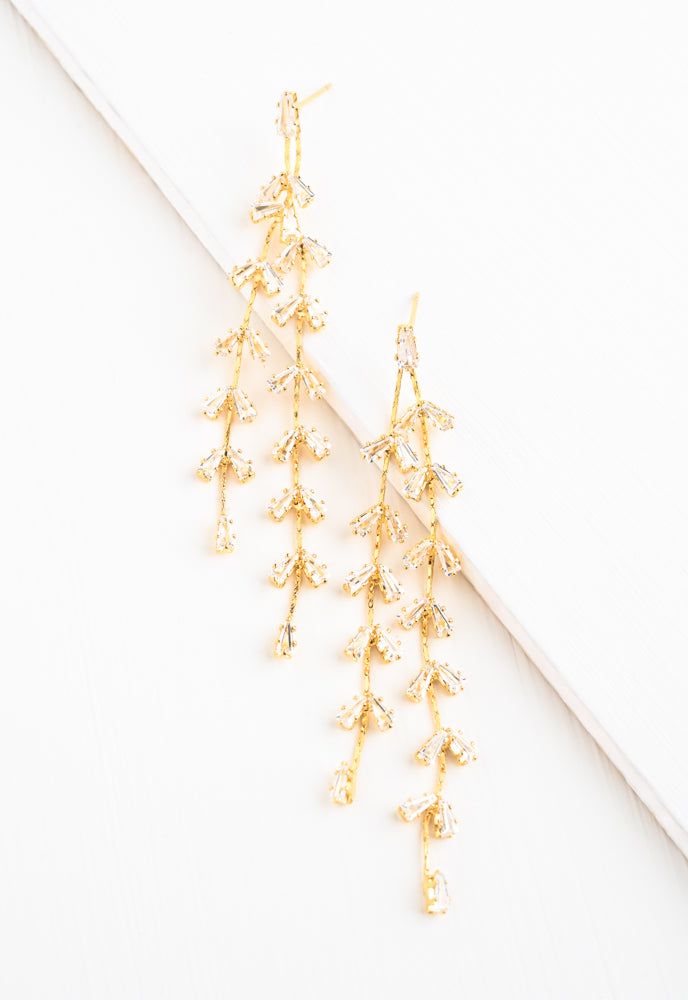 Graceful Willow Zircon and Gold Dangle Earrings