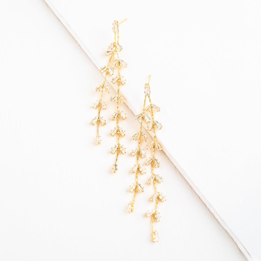 Graceful Willow Zircon and Gold Dangle Earrings