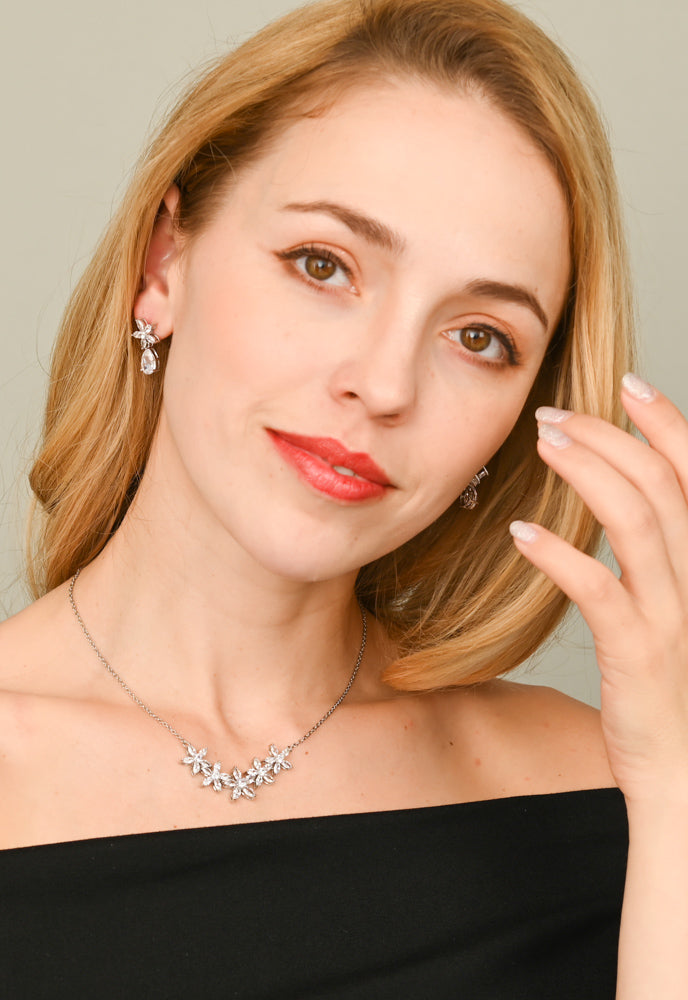 Radiant Bloom Platinum and Zircon Jewelry Set