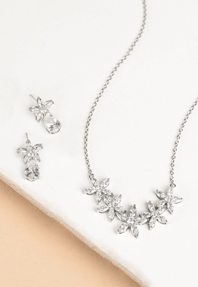 Radiant Bloom Platinum and Zircon Jewelry Set