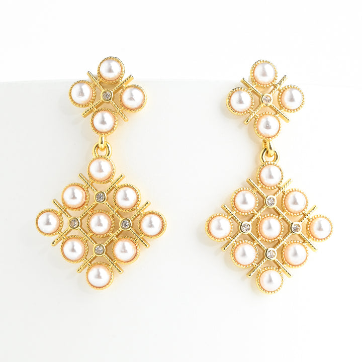 Lattice Pearl and Zircon Earrings