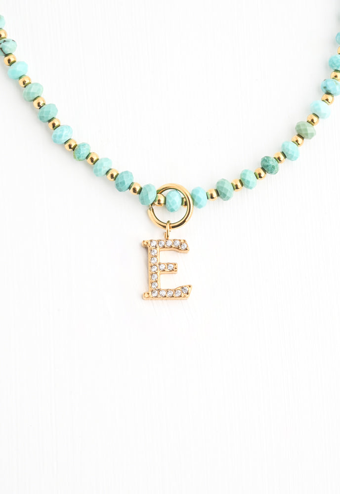 Turquoise Beaded Necklace with 2 Initial Charms