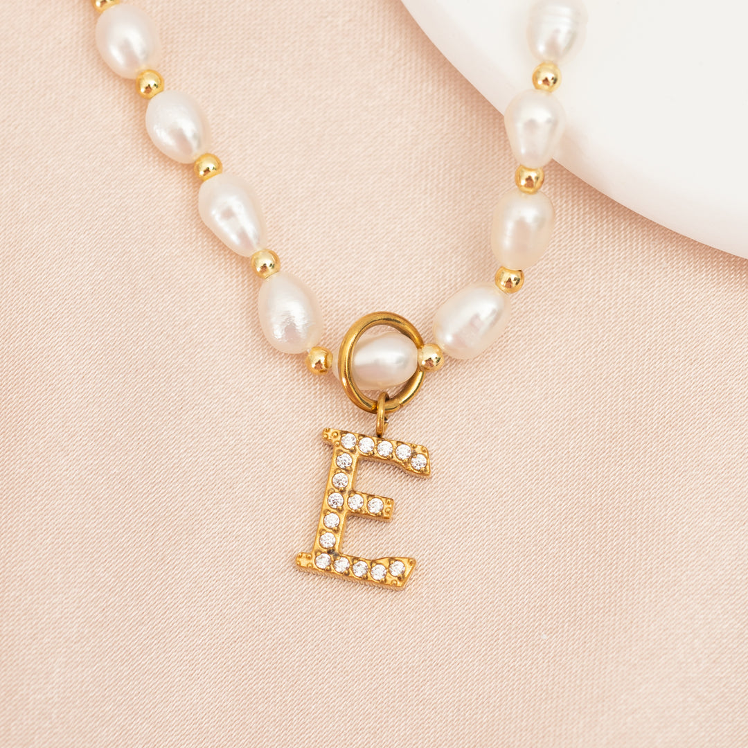 One Initial Charm on A Freshwater Pearl Necklace