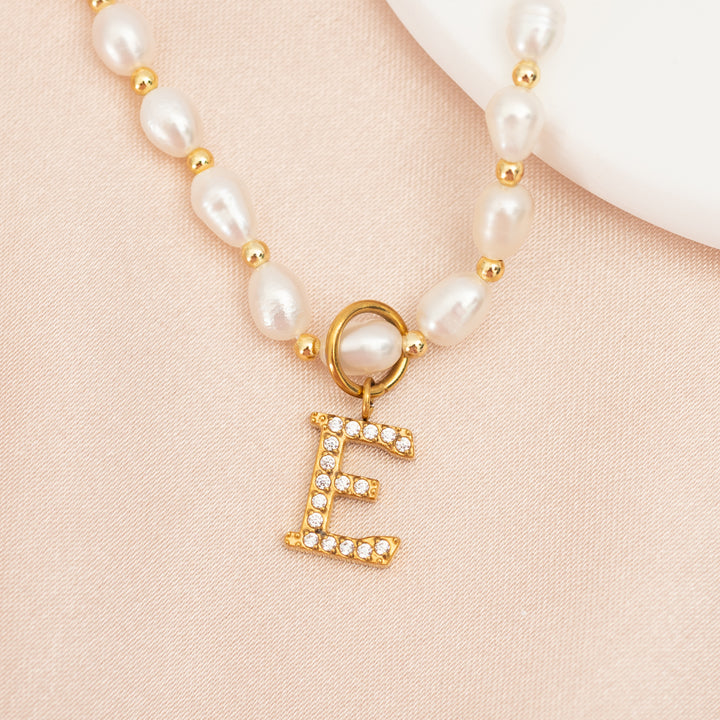 One Initial Charm on A Freshwater Pearl Necklace