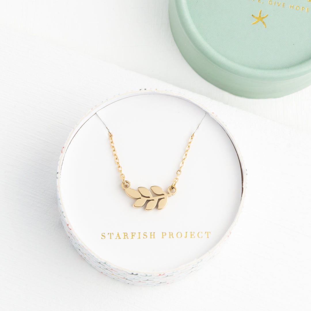 Rowen Leaf Necklace in Gold