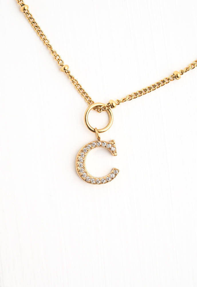 One Initial & One Birthstone Charm Gold Necklace Set