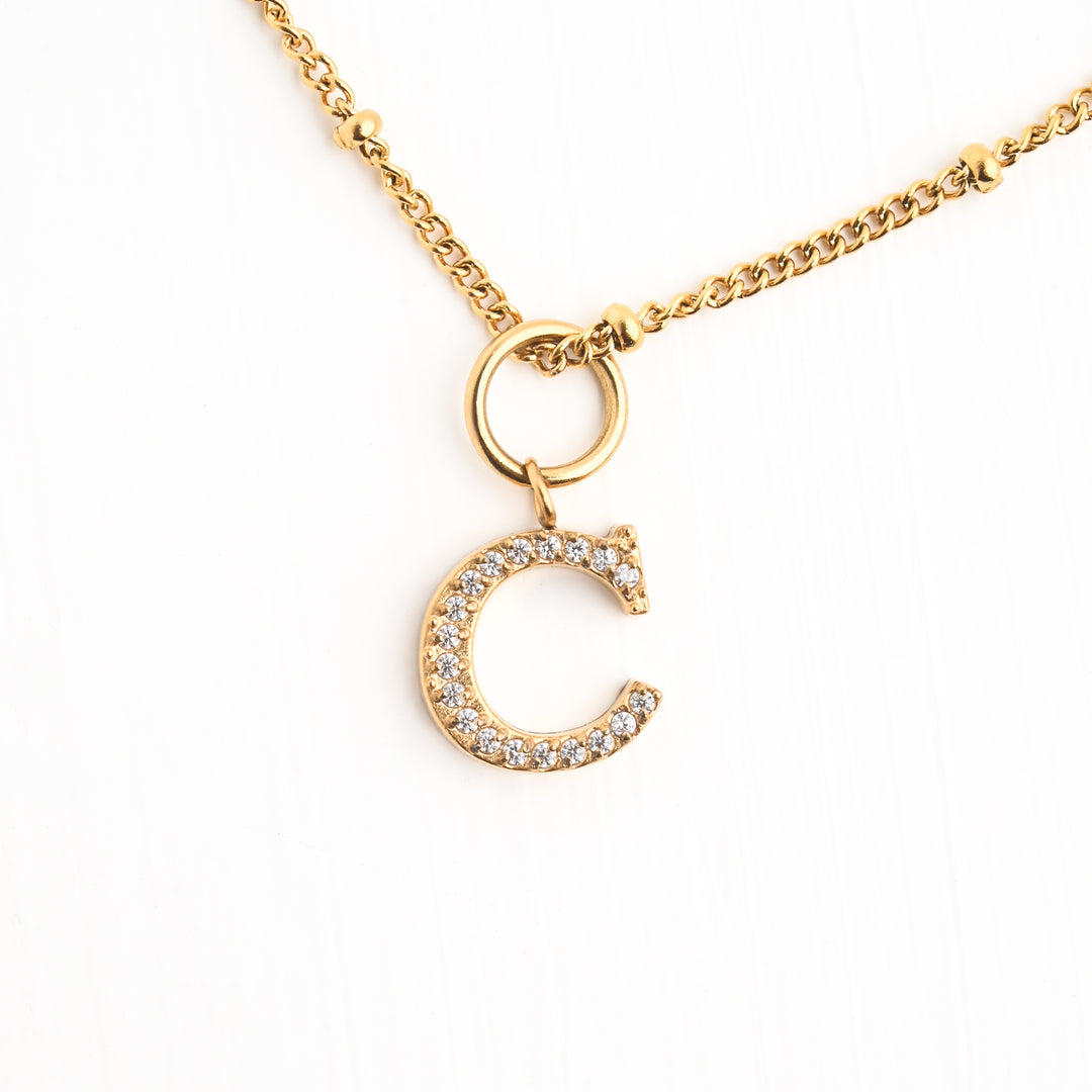 One Initial & One Birthstone Charm Gold Necklace Set