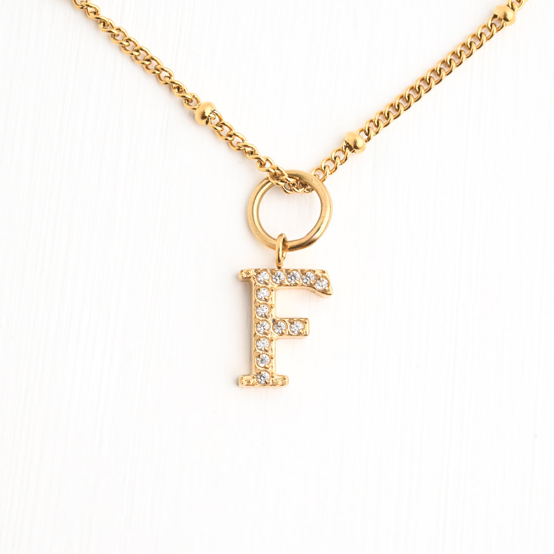 One Initial & One Birthstone Charm Gold Necklace Set