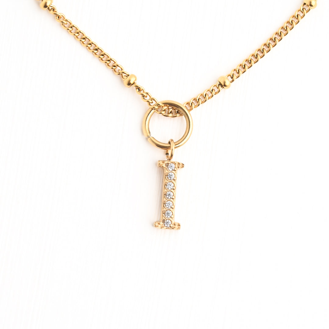 One Initial & One Birthstone Charm Gold Necklace Set