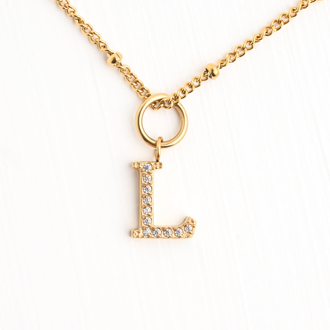 One Initial & One Birthstone Charm Gold Necklace Set