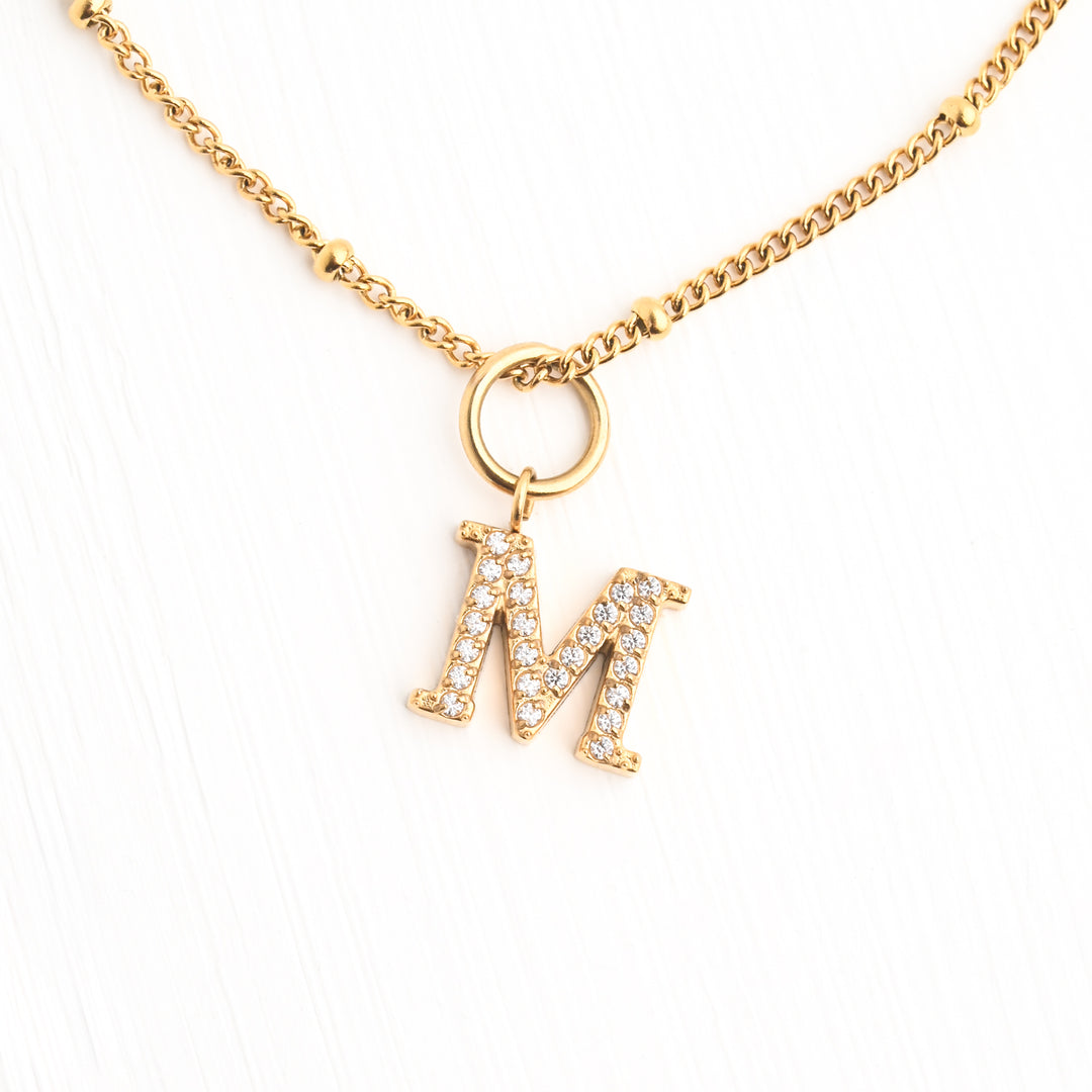 One Initial & One Birthstone Charm Gold Necklace Set