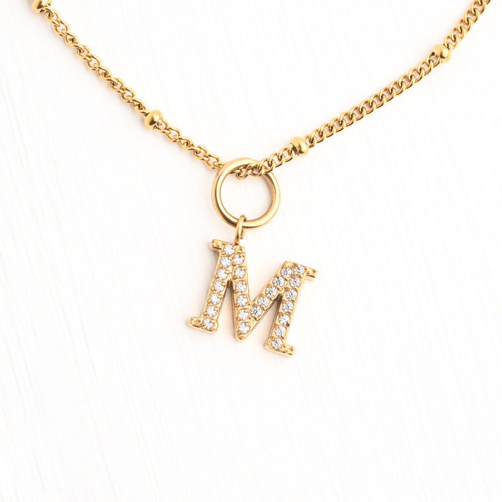 One Initial & One Birthstone Charm Gold Necklace Set