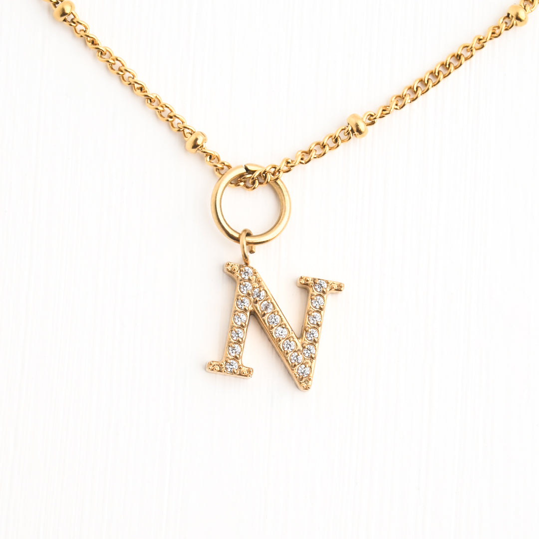 One Initial & One Birthstone Charm Gold Necklace Set