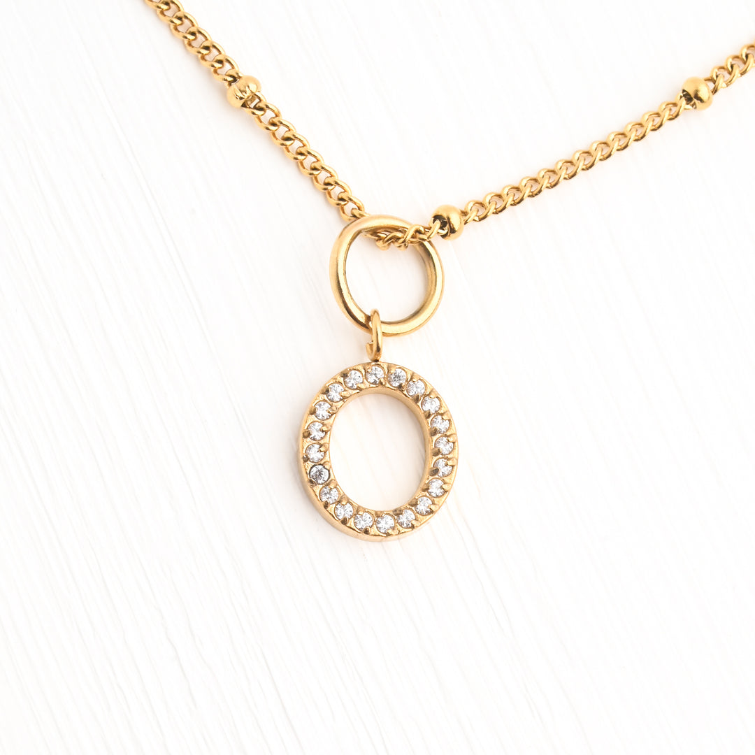 One Initial & One Birthstone Charm Gold Necklace Set