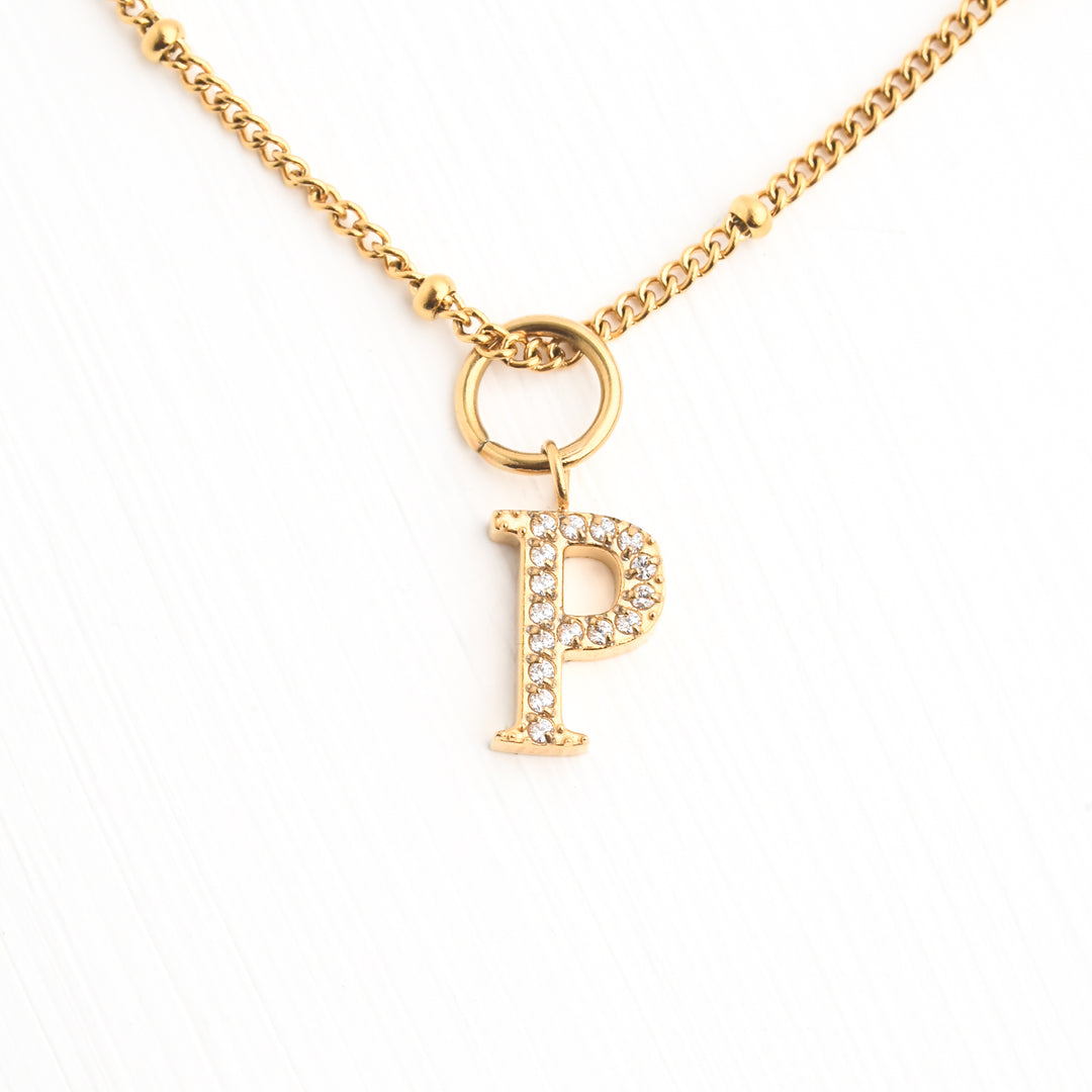 One Initial & One Birthstone Charm Gold Necklace Set