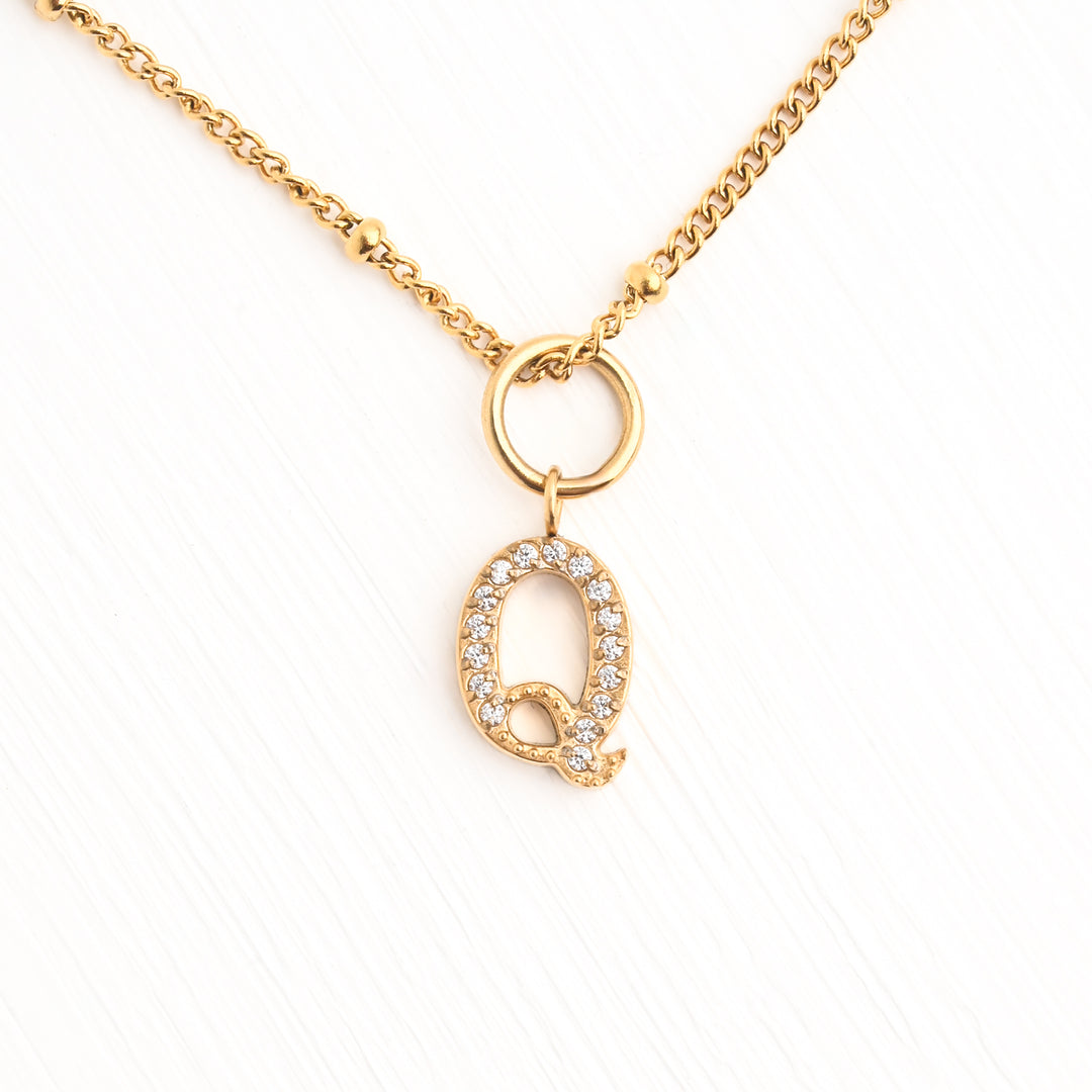 One Initial & One Birthstone Charm Gold Necklace Set