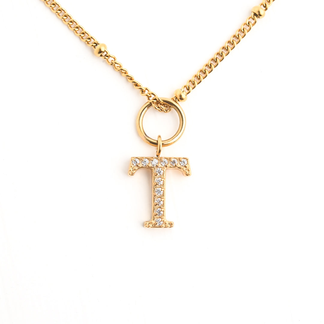 One Initial & One Birthstone Charm Gold Necklace Set