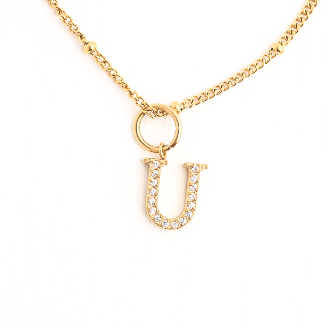 One Initial & One Birthstone Charm Gold Necklace Set