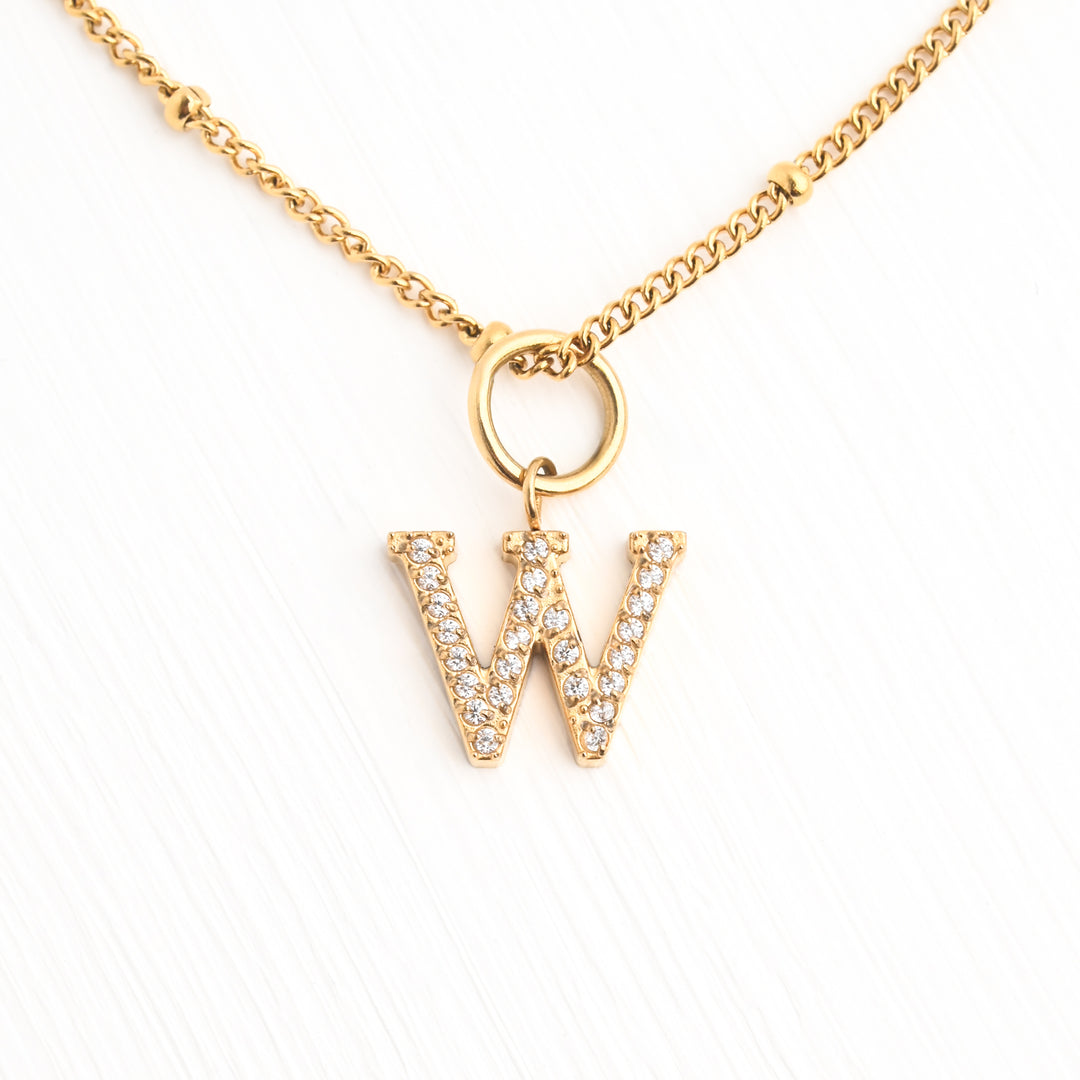 Two Initial & Two Birthstone Charms Gold Necklace Set