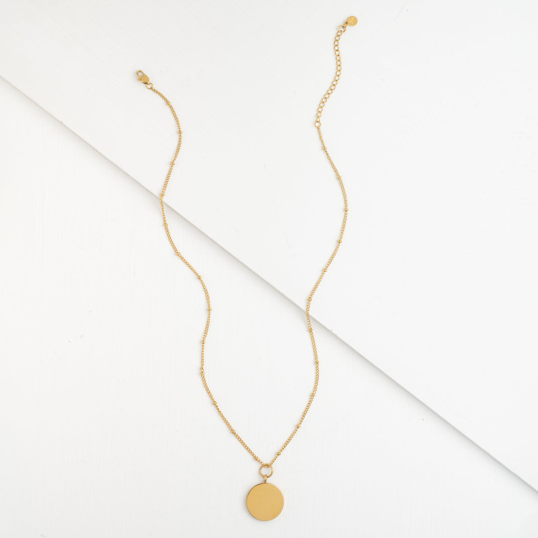 Engravable Round Pendant Gold Necklace