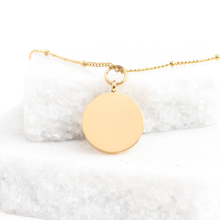 Engravable Round Pendant Gold Necklace