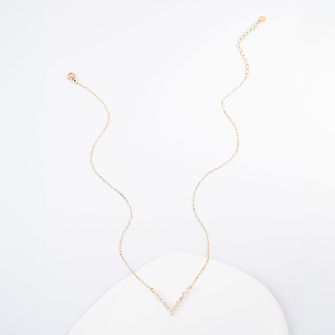 Brilliance V-Bar Chevron Zircon & Gold Necklace