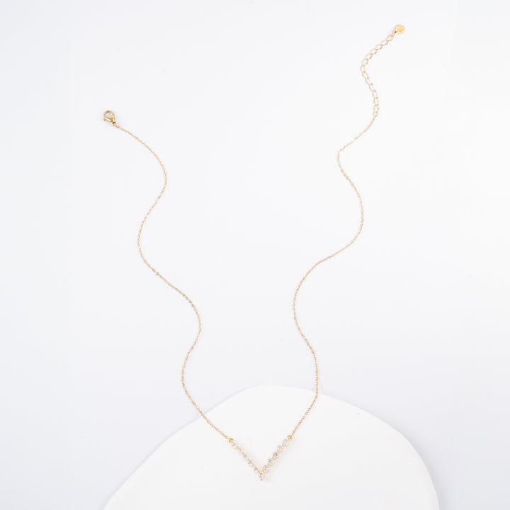 Brilliance V-Bar Chevron Zircon & Gold Necklace