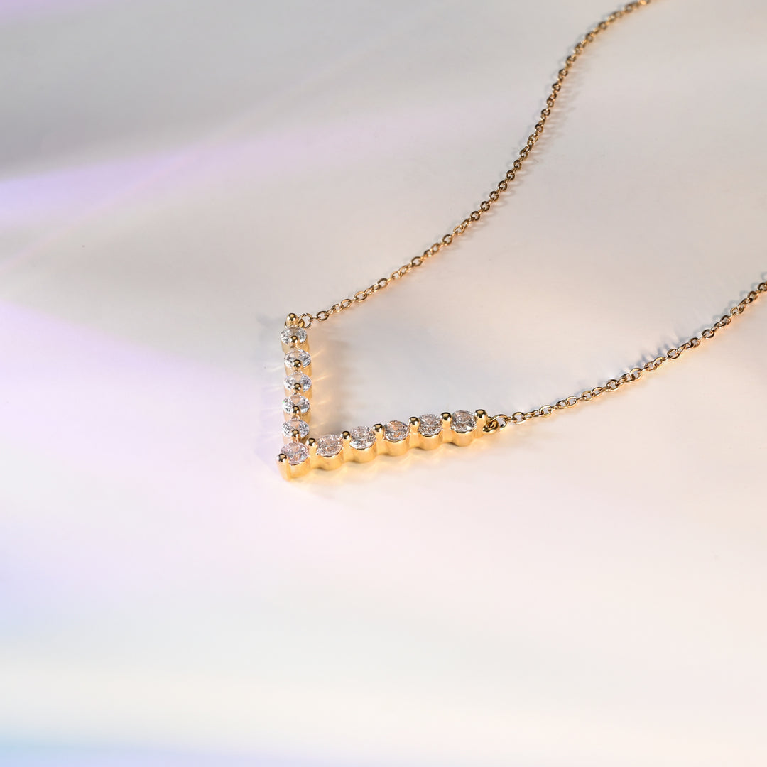 Brilliance V-Bar Chevron Zircon & Gold Necklace