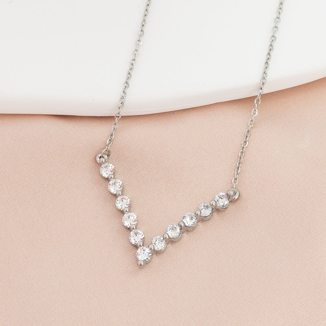 Brilliance V-Bar Chevron Zircon & Platinum Necklace