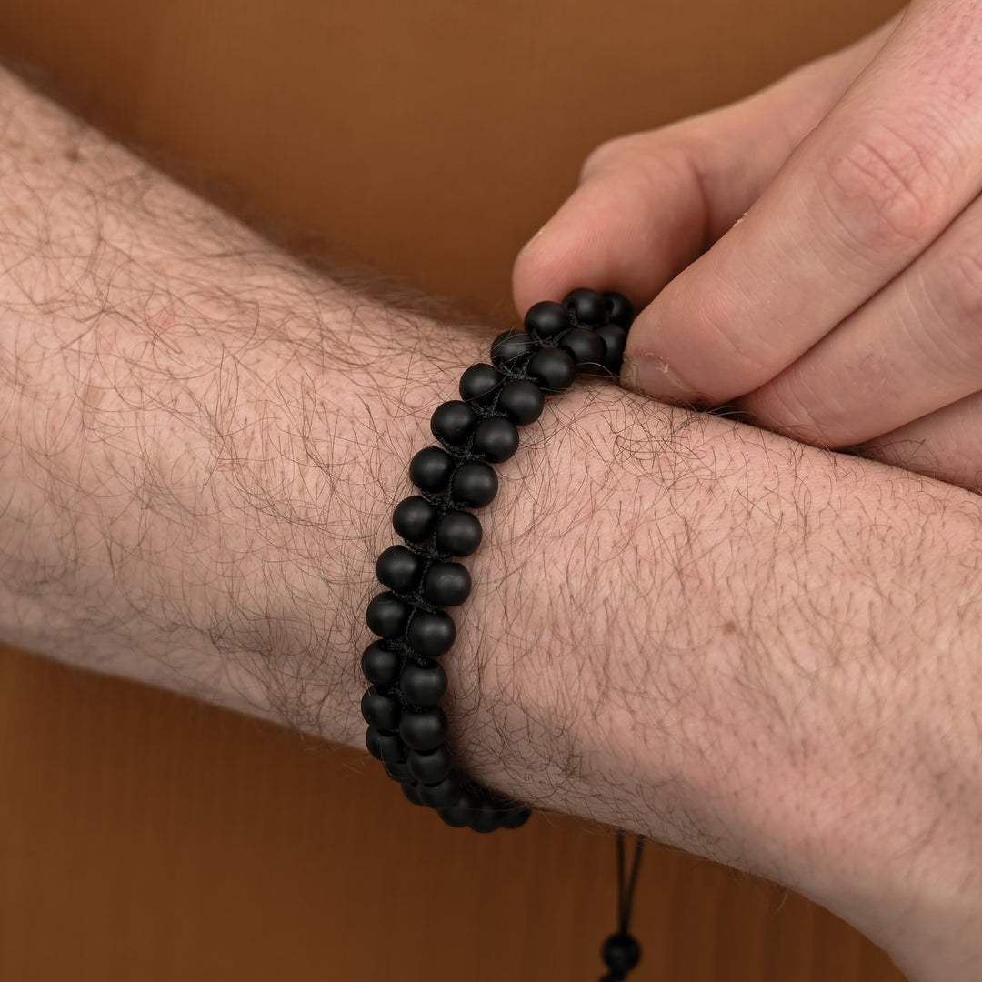 Helix Matte Black Agate Rope Beaded Bracelet