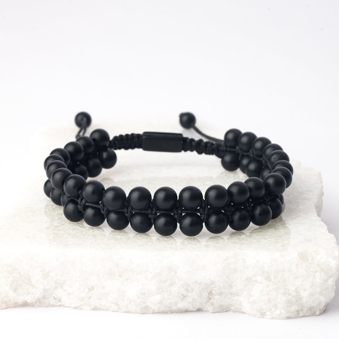 Helix Matte Black Agate Rope Beaded Bracelet