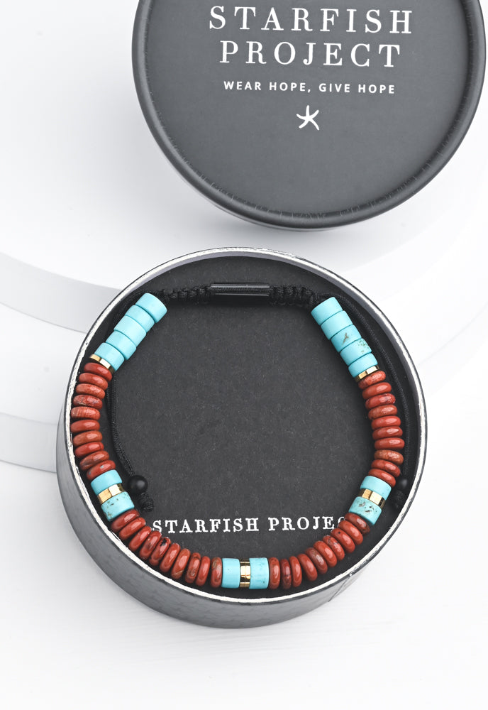 Nomadic Turquoise & Red Jasper Rope Beaded Bracelet