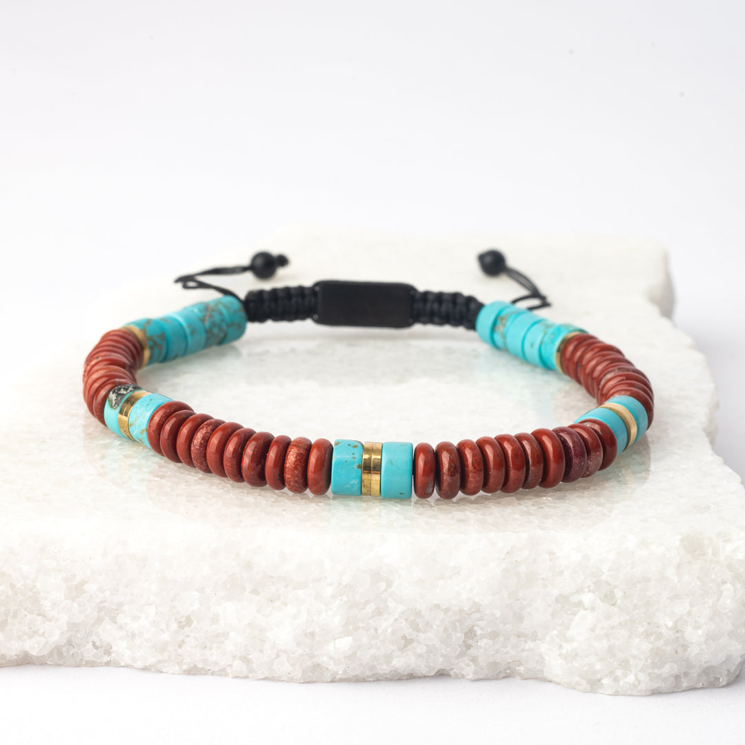 Nomadic Turquoise & Red Jasper Rope Beaded Bracelet