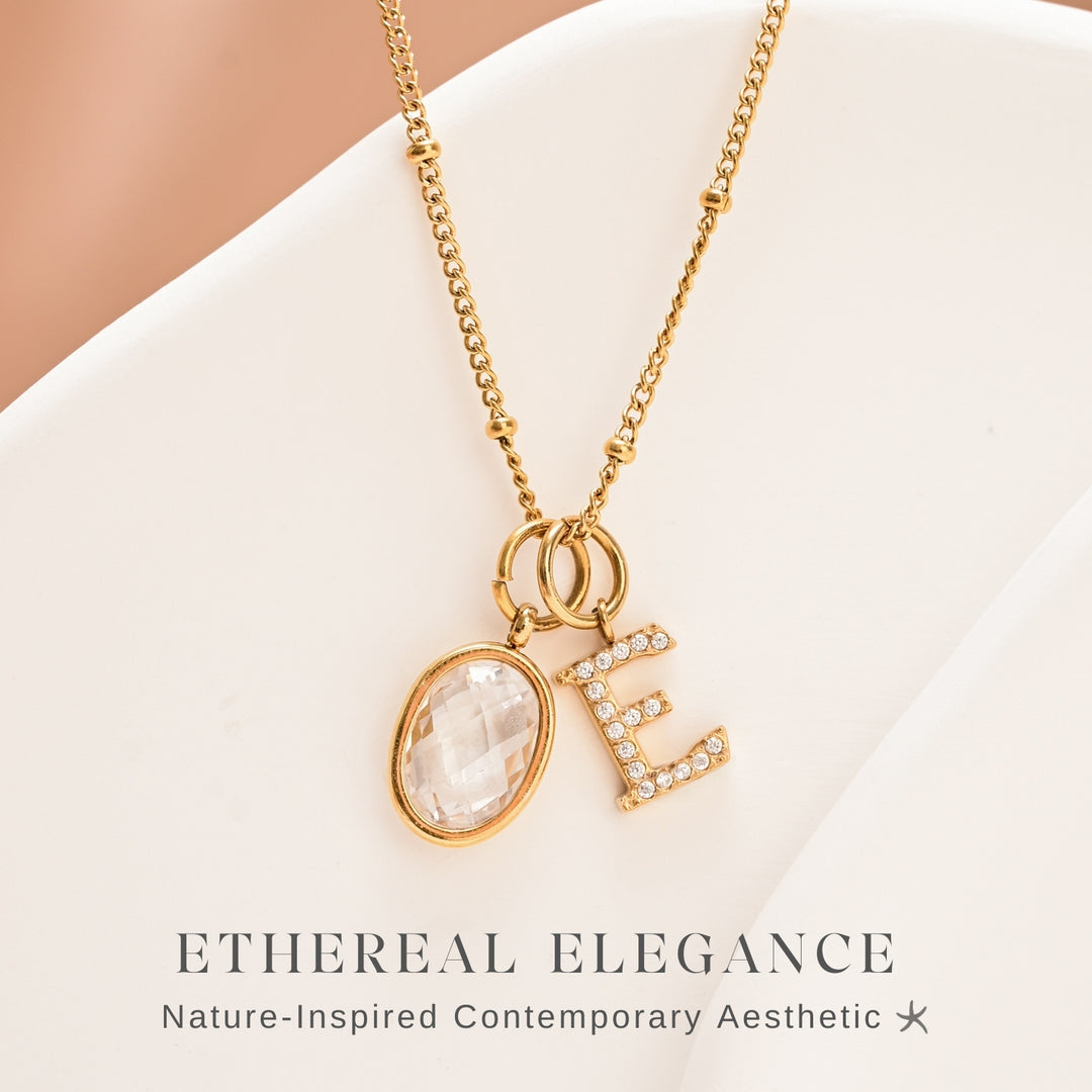 One Initial & One Birthstone Charm Gold Necklace Set