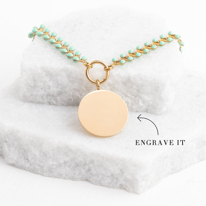 Engravable Round Pendant on Seeds of Hope Chain in Mint