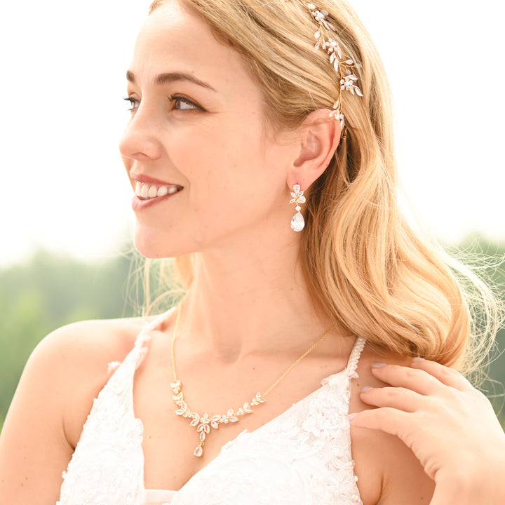 Petite Floral Crystal and Pearl Silk Ribbon Headband