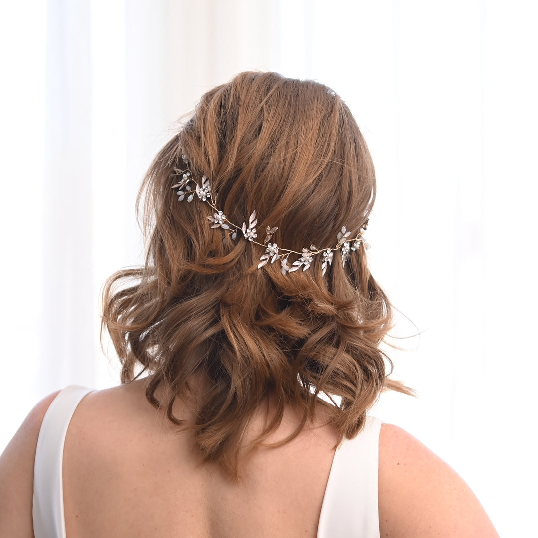 Petite Floral Crystal and Pearl Silk Ribbon Headband