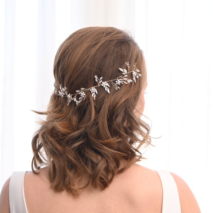 Petite Floral Crystal and Pearl Silk Ribbon Headband