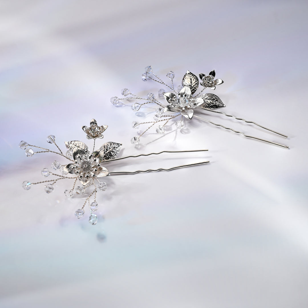 Everly Crystal Hair Pins in Sterling Silver