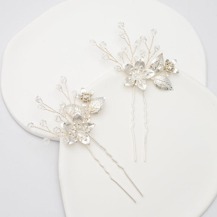 Everly Crystal Hair Pins in Sterling Silver